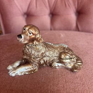 Vintage Style Golden Spaniel Dog Trinket Box | Rhinestone Collar |  Keepsake